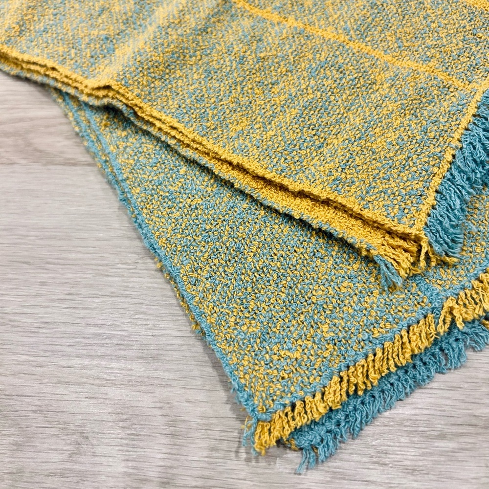 Lot of 2, Handwoven Tea Towels 100% Cotton Boucle Brand New Unused Teal Orange